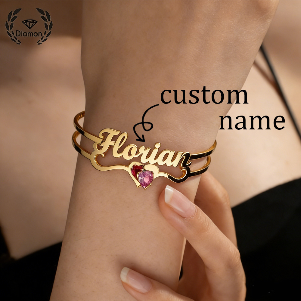 Diamon Custom Name Birthstone  - Cuff Bangle Bracelet review and price