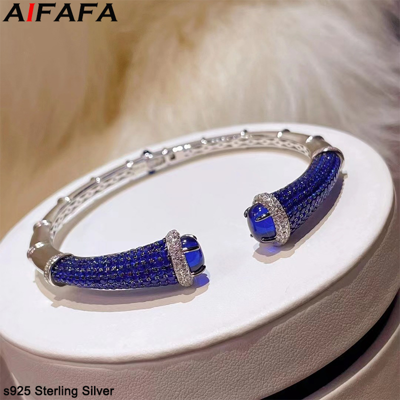 s925 Sterling Silver Blue High - Cuff Bangle Bracelet review and price