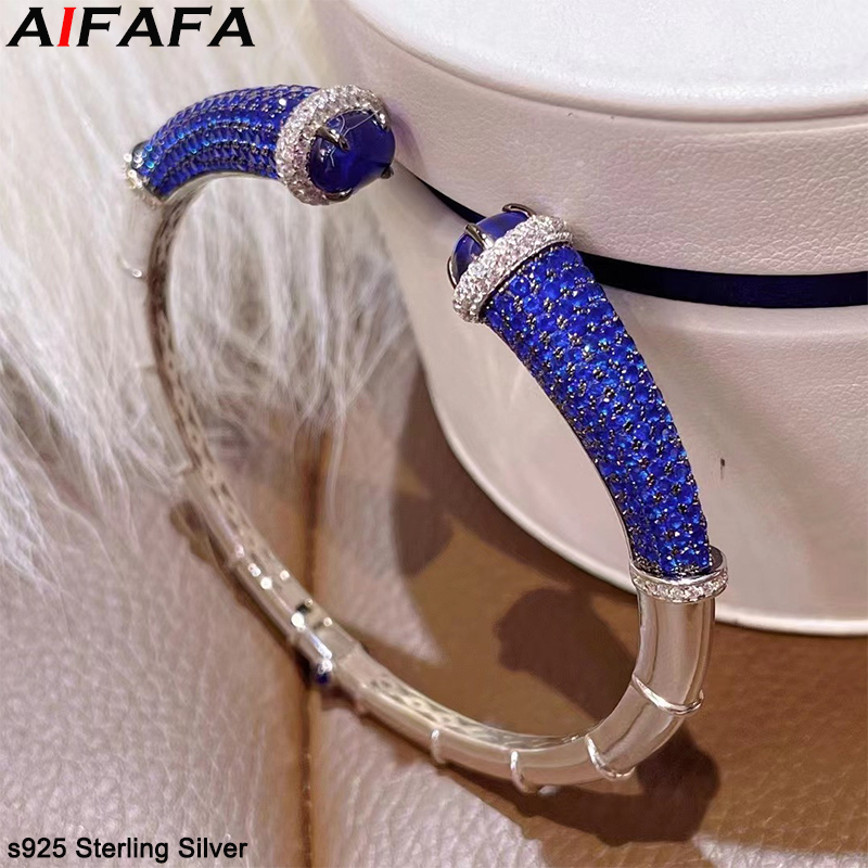 s925 Sterling Silver Blue High - Cuff Bangle Bracelet review and price