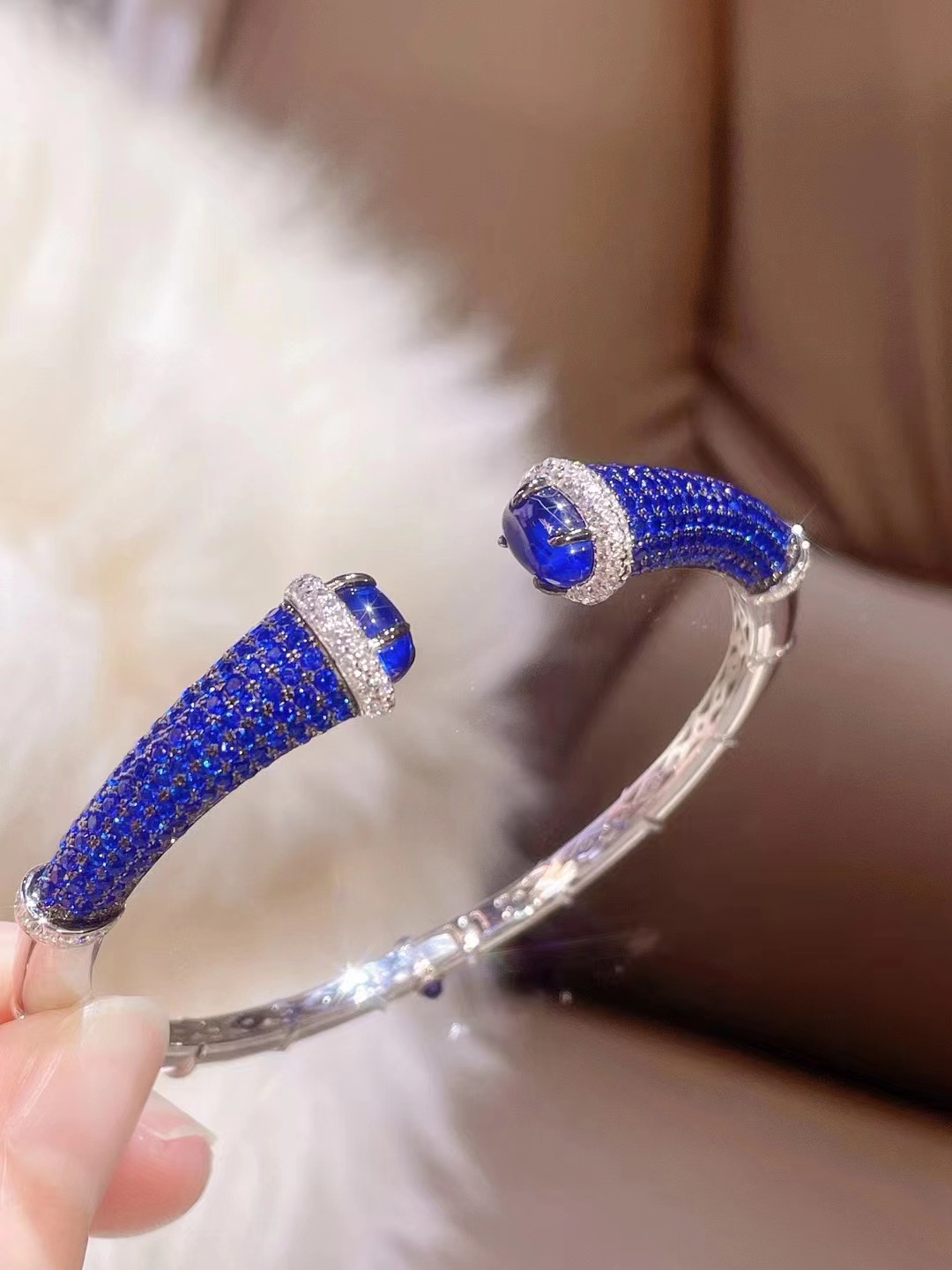 s925 Sterling Silver Blue High - Cuff Bangle Bracelet review and price